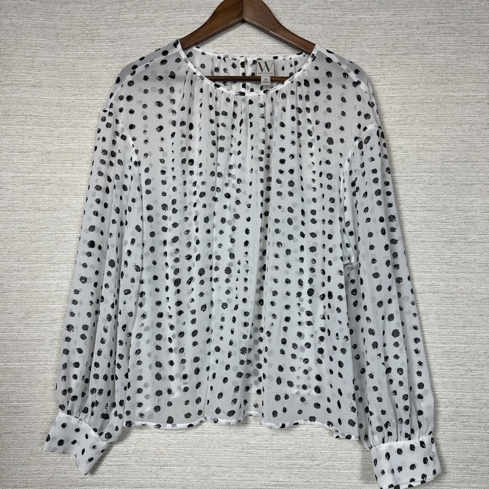 Worthington 2X Sheer Polka Dot Chiffon Blouse Balloon Sleeve NWT Plus Size Top